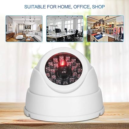 Dioche Dummy Fake Security CCTV Dome Camera, Dome Simulated Surveillance Camera with 30pcs Flashing Red Dummy IR LED Light, Wireless Dome Simulated Camera, Indoor/Outdoor Simulated Camera