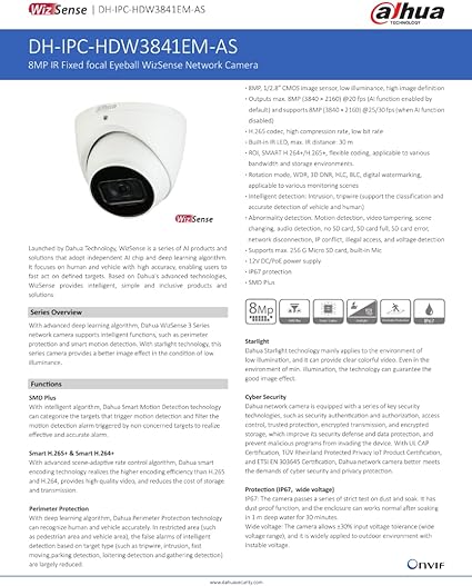 Dahua 8MP IR Fixed focal Eyeball WizSense Network Camera (DH-IPC-HDW3841EMP-AS-0280B)