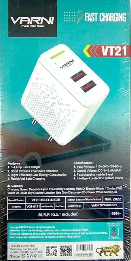 Varni charger 3.4 amp. 2 USB charger.